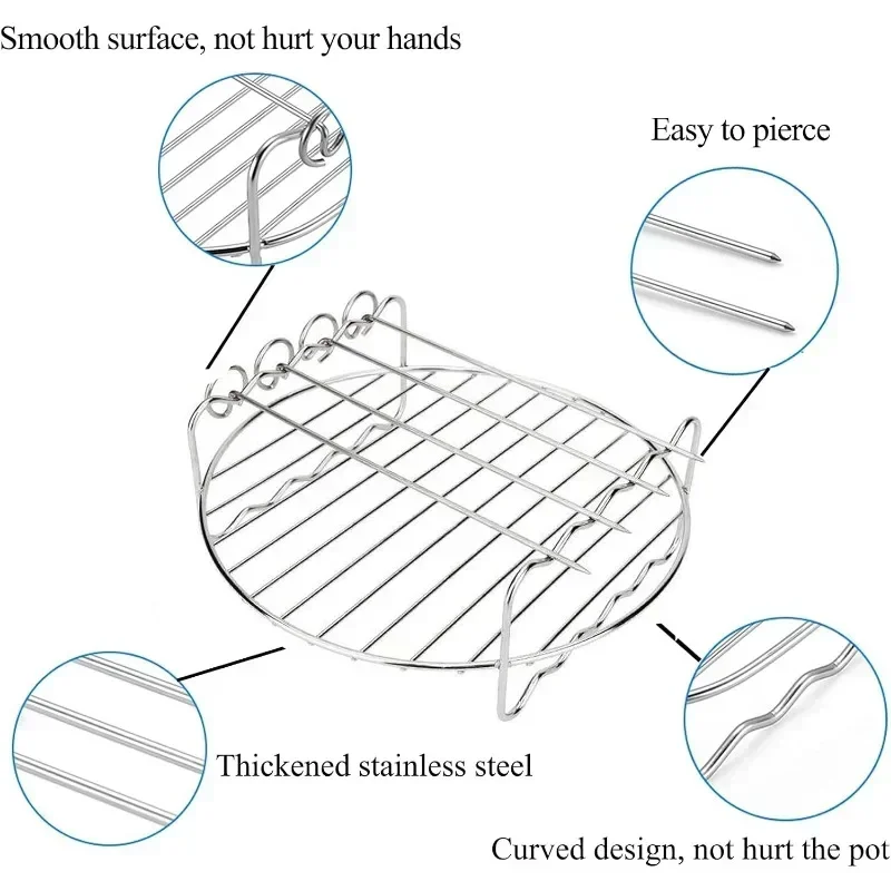 Stainless Steel Grill 6/7/8 Inch Air Fryer Steam Grill with Grill Net Mini Round Grill Grilled Fish Rack Air Fryer Accessories