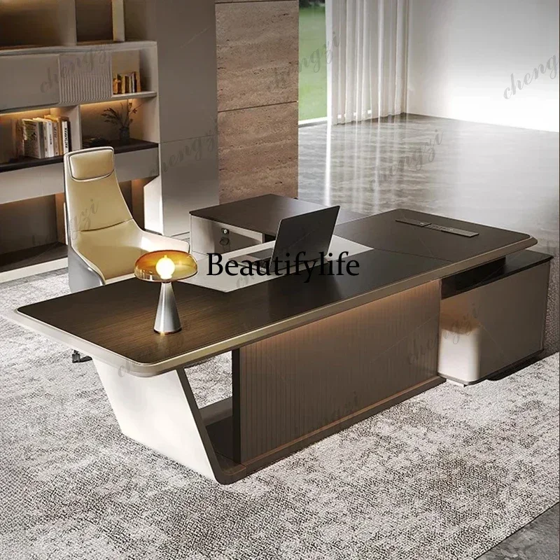 N178 High Quality Light LuxuryOffice Desk Boss L Shaped Work Manager Computer Desks Executive Shelf Escritorio Oficina Furniture