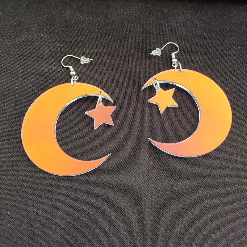 KUGUYS Star Moon Drop Earrings for Women Acrylic Iridescence Dangle Earring Trendy Jewellery