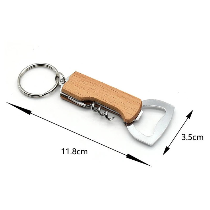 5Pcs Multifunctional 3 in 1 Corkscrew & Opener Peeler Key Chain Wood Handle Wine Core Screw Beer Bottle Opener Keychain