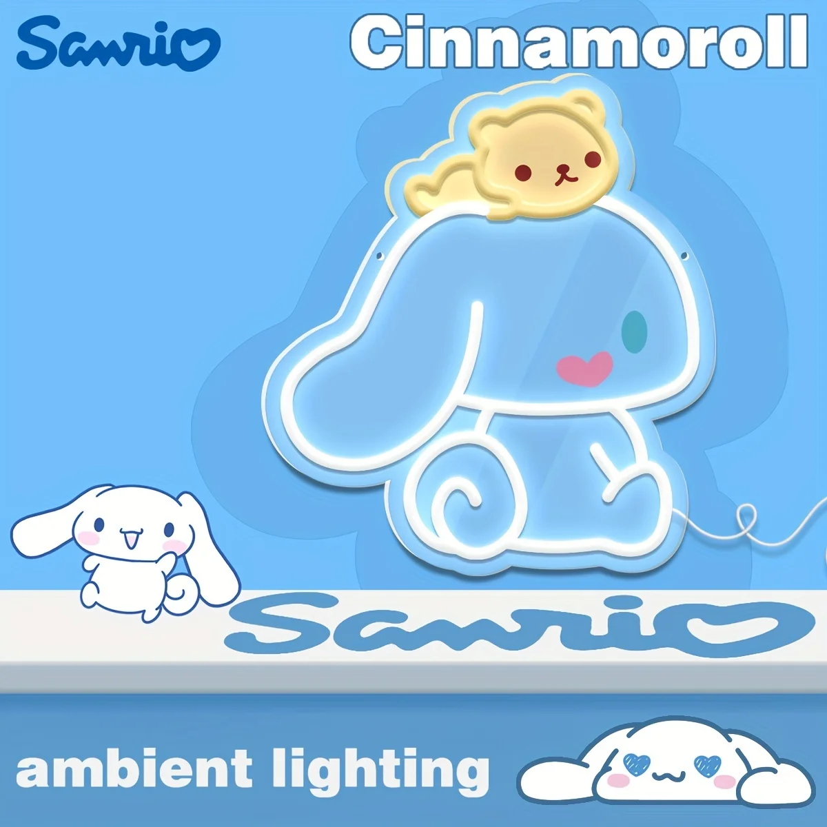 

Неоновая лампа Sanrio Cinnamoroll, подарок на день рождения, регулируемая неоновая вывеска LED для спальни, магазина игрушек, кондитерской, декора косметической комнаты, USB-лампа