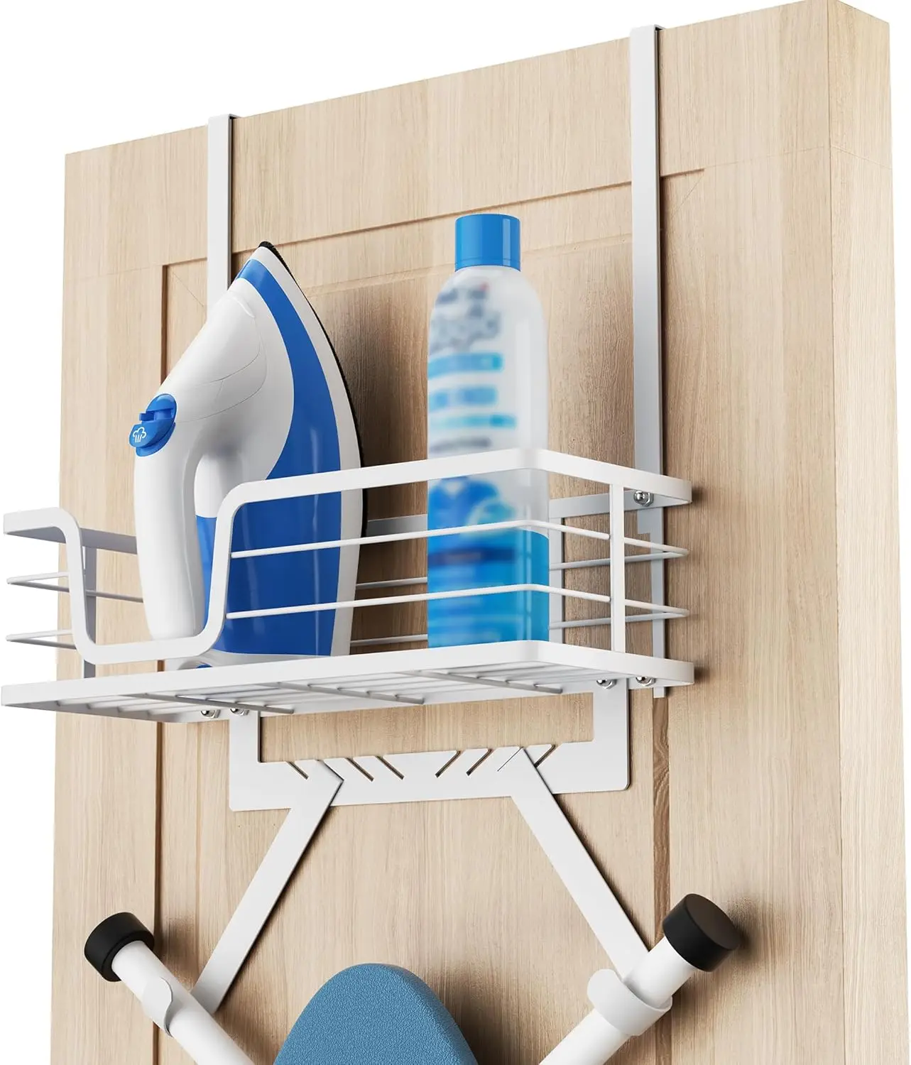 

Ironing Board Hanger, Over The Door Ironing Board Holder Door Mount with Storage Shelf Y and T Shaped