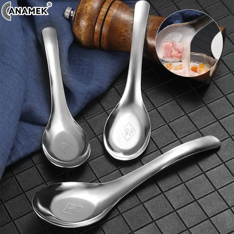 Stainless Steel Chinese Soup Spoons Home Kitchen Deepen Large Capacity Silver Mirror Polished Flatware for Soup Rice Tableware