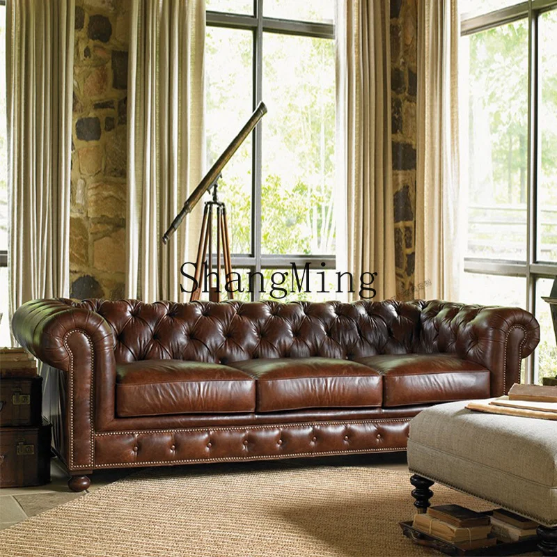 

DHY retro leather art sofa retro sofa single double triple sofa