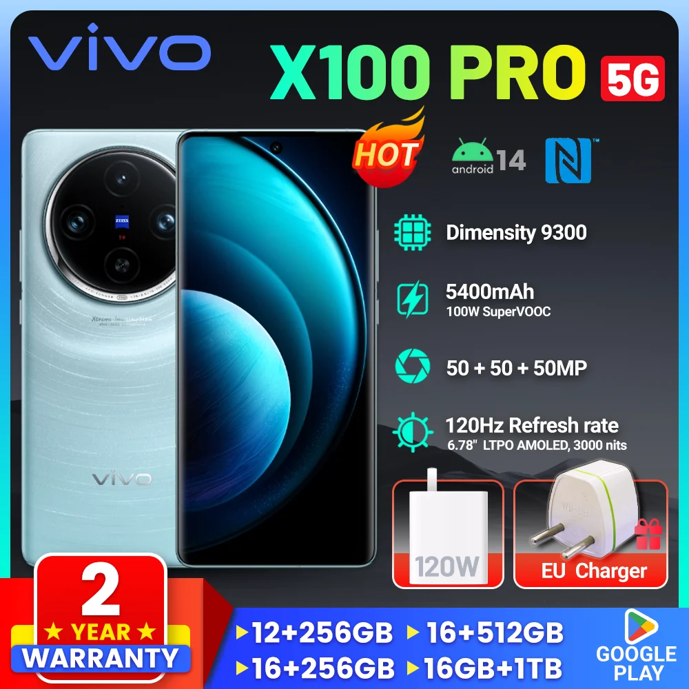 

Смартфон VIVO X100 Pro, 6,78 дюйма, Android 14, 9300 мА ч, 5400 Вт