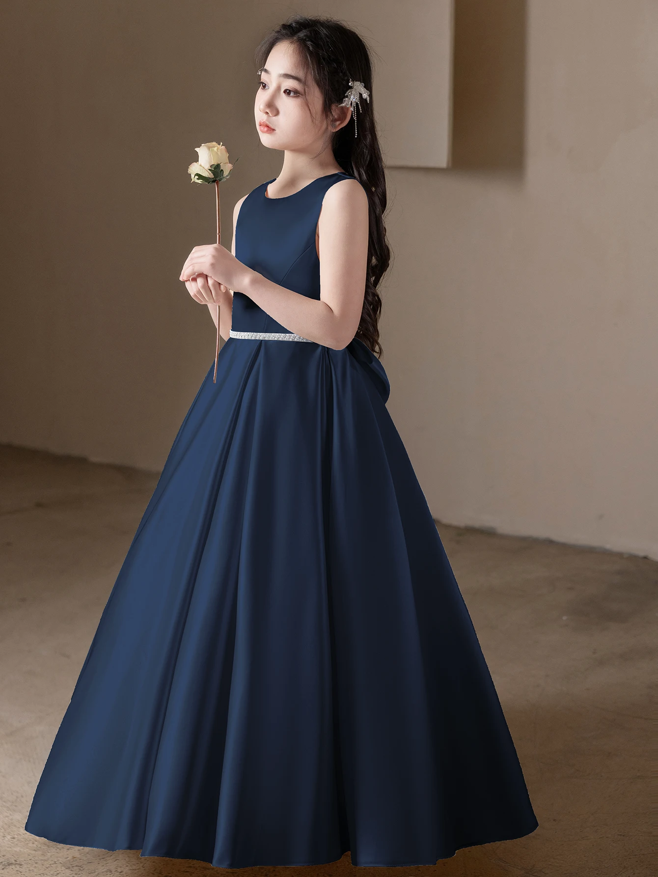 Girl Teenage Royal Blue Long Dress Birthday Party Wedding Evening Gown Big Bow Bridesmaid Dress view 4