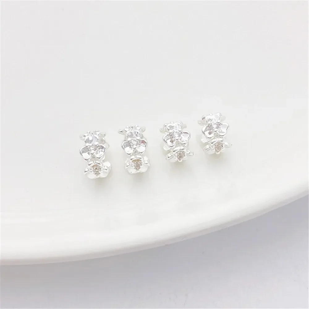 Confezione di anelli in zirconio argento spesso 925 con foro passante, distanziatore per perline, perline sciolte, bracciale con perline fai da te, accessori materiali per collane