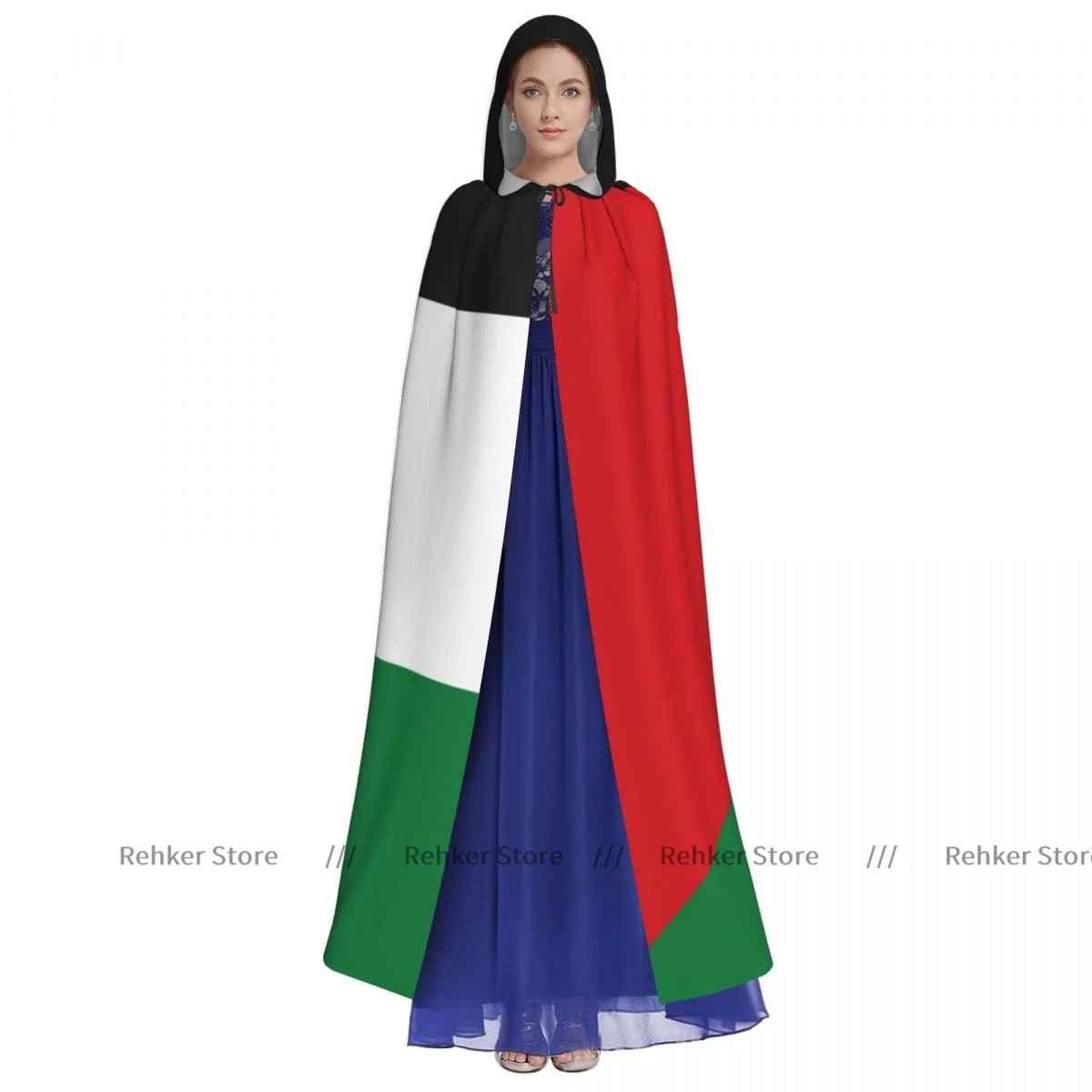 Adult Halloween Palastaine Flag Cloak Cape Hooded Medieval Costume Full Length Dress Coat