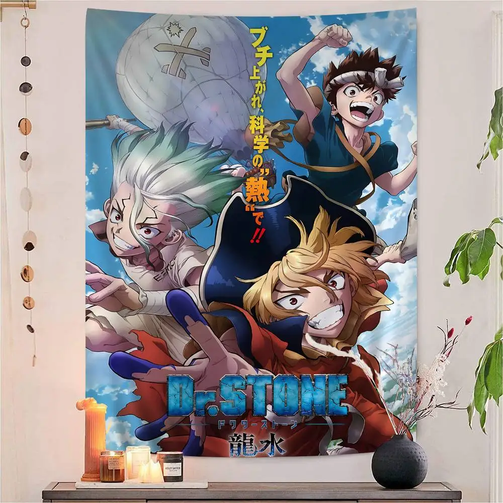 Dr STONE Japanese Anime Anime Tapestry Hippie Flower Wall Carpets Dorm Decor Wall Hanging Home Decor