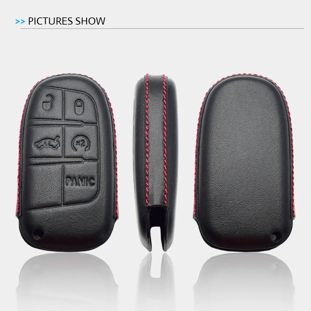 Leder Auto Schlüssel Fall Keychain Für Dodge Charger Challenger Dart Ram Jeep Cherokee Kompass Chrysler 200 300 Fiat Remote Fob abdeckung – Detail 2