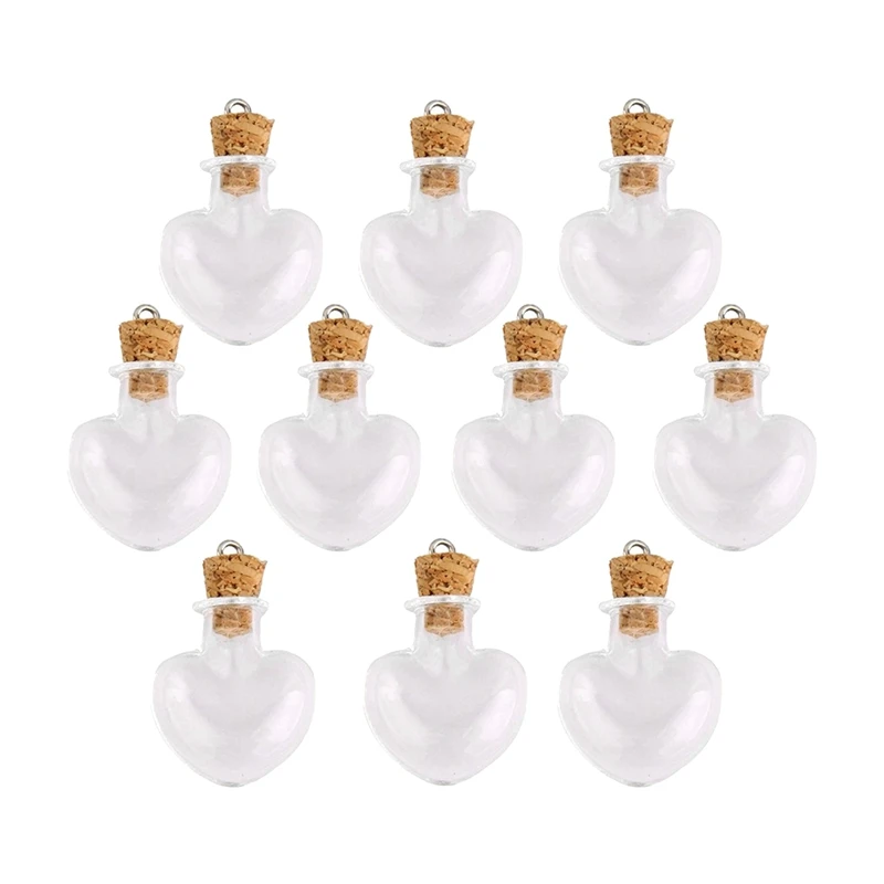 

10pcs glass cork bottle glasses ampoules wool bottle pendants heart form