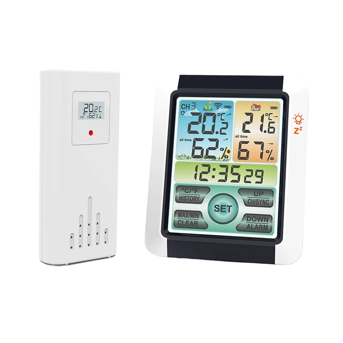 

Weather Stations Wireless Indoor Outdoor Thermometer Home Weather Station Color Hygrometer Alarm Clock with Transmitter