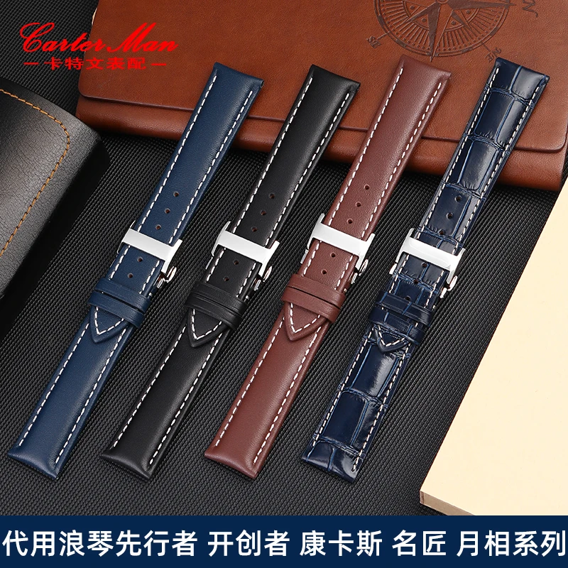 Cowhide wristband for Longines pioneer L3.810 Craftsman Kangkas magnificent blue belt men's watch strap 20mm 21mm 22mm bracelet