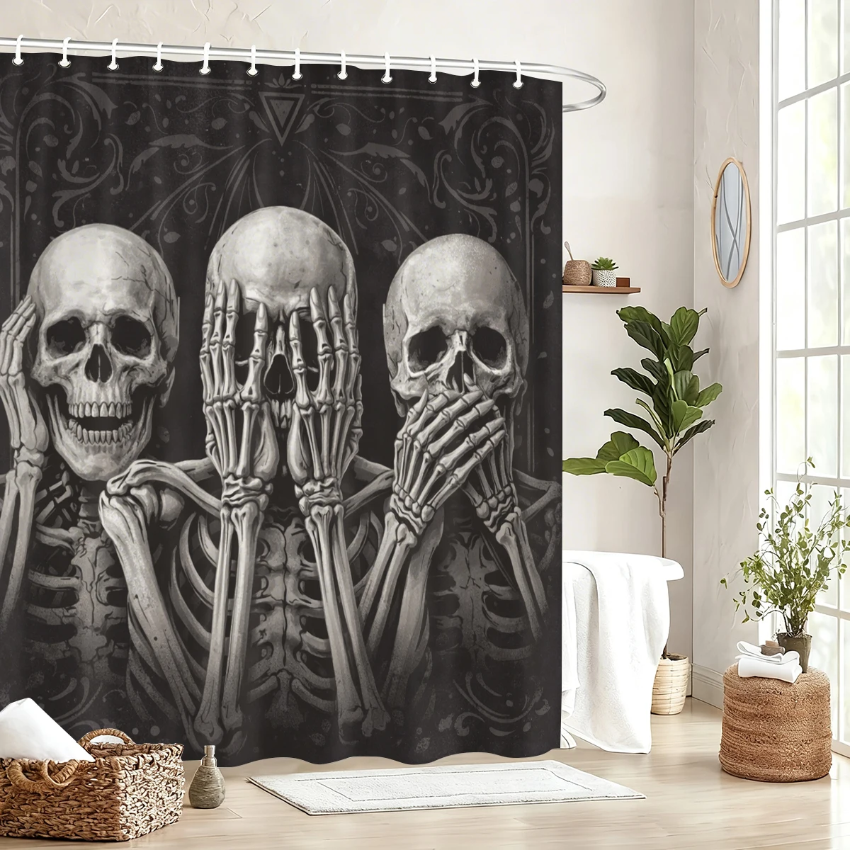 Skull Pattern Polyester Shower Curtain - Stylish Bathroom Decor, Unique Artistic Bath Curtain for Home