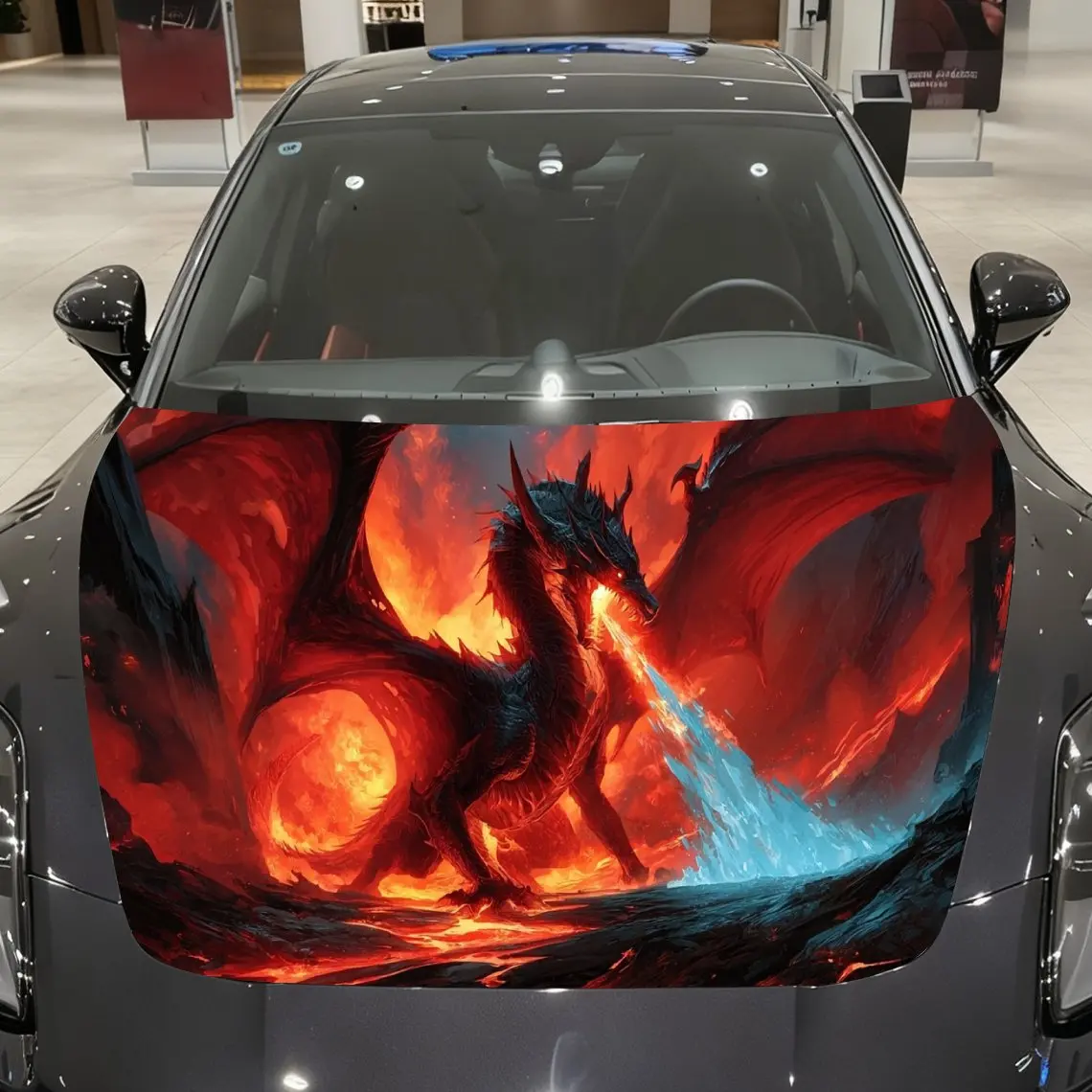 

Purgatory Dragon Flame Ice-Fire Breath Dragon Car Vinyl Wrap, PVC Material Waterproof Car Hood Sticker, Self-Adhesive Scratch-Re