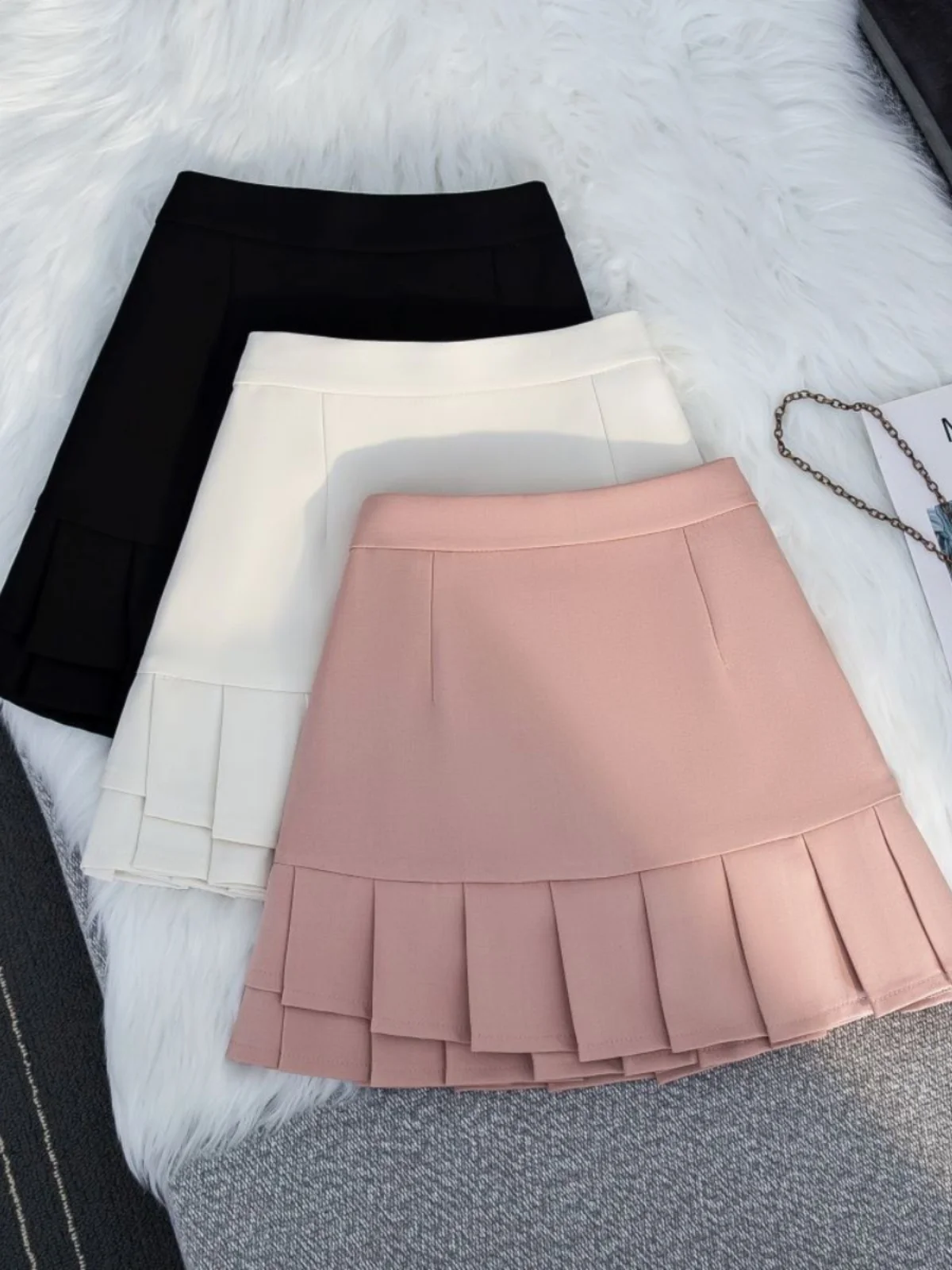 Pink Pleated  Skirt Women's High Waist Slimming Bodycon Skirt Autumn Winter A-Line ort Skirt Commute Simple Sle