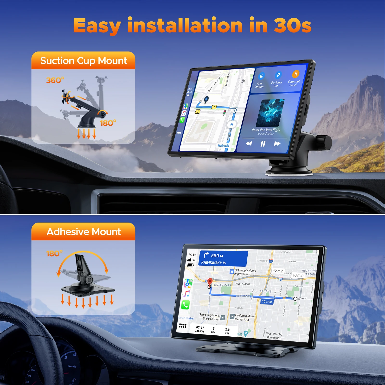 Schermo TOGUARD Carplay, 9 pollici Wireless apple carplay Android Auto Car Stereo Player GPS Wifi BT con 2.5K anteriore + 1080P fotocamera posteriore