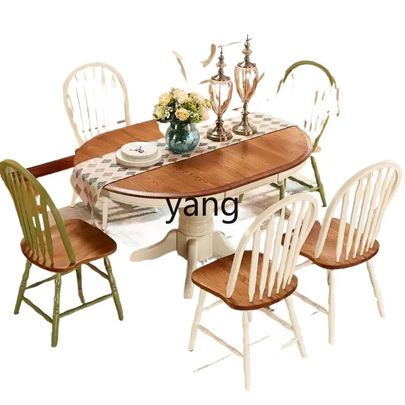 

LH all solid wood dining table and chair combination retractable folding round variable round table household small apartment