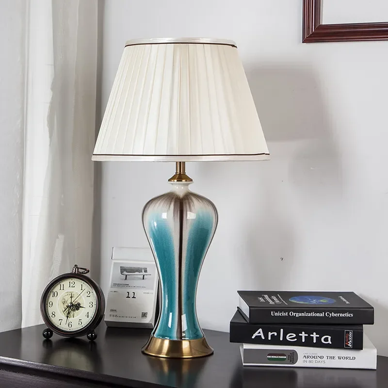 American Modern Simple Ceramic Desk Lamp LED Decorative Table Light for Living Room Bedroom Bedside Home Office Ambient