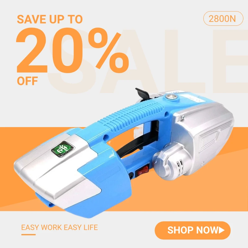 Electric Strapping Machine for 1/2-5/8 Inch Wide PP/PET Strap - Automatic Tool With 4000mAh Two Battery Hot Melting Box Pallet P