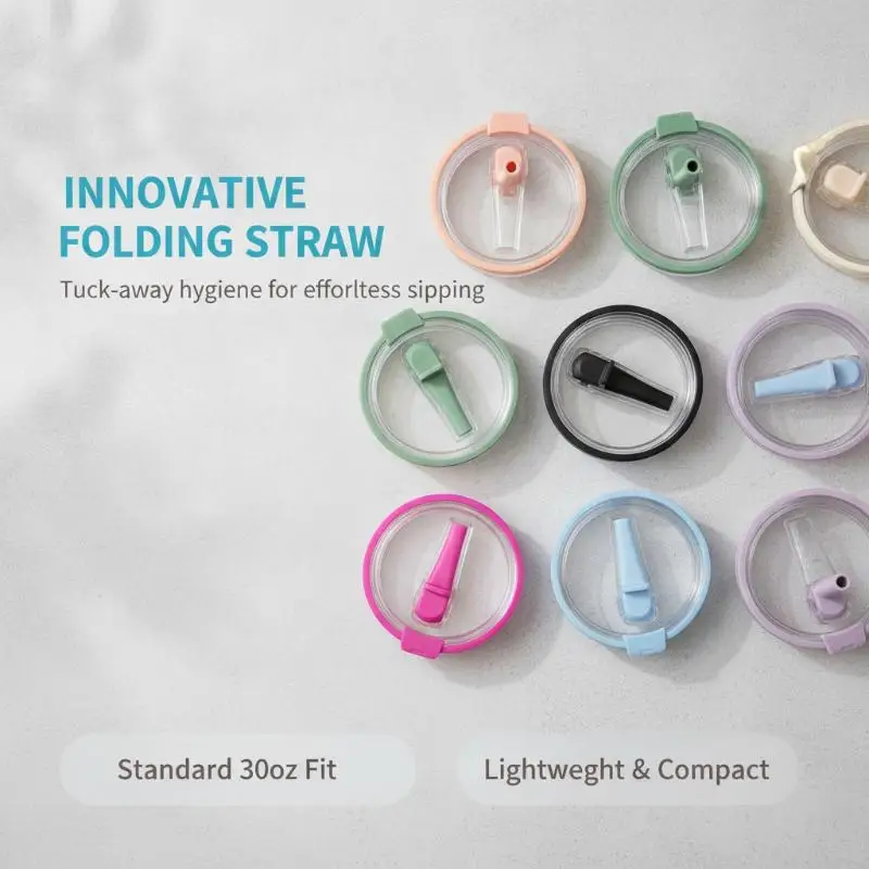 30oz Tumbler Lid Leak Proof Sealing Foldable Straw Replacement Cover Food Grade for Commute Gym Drink Accessory