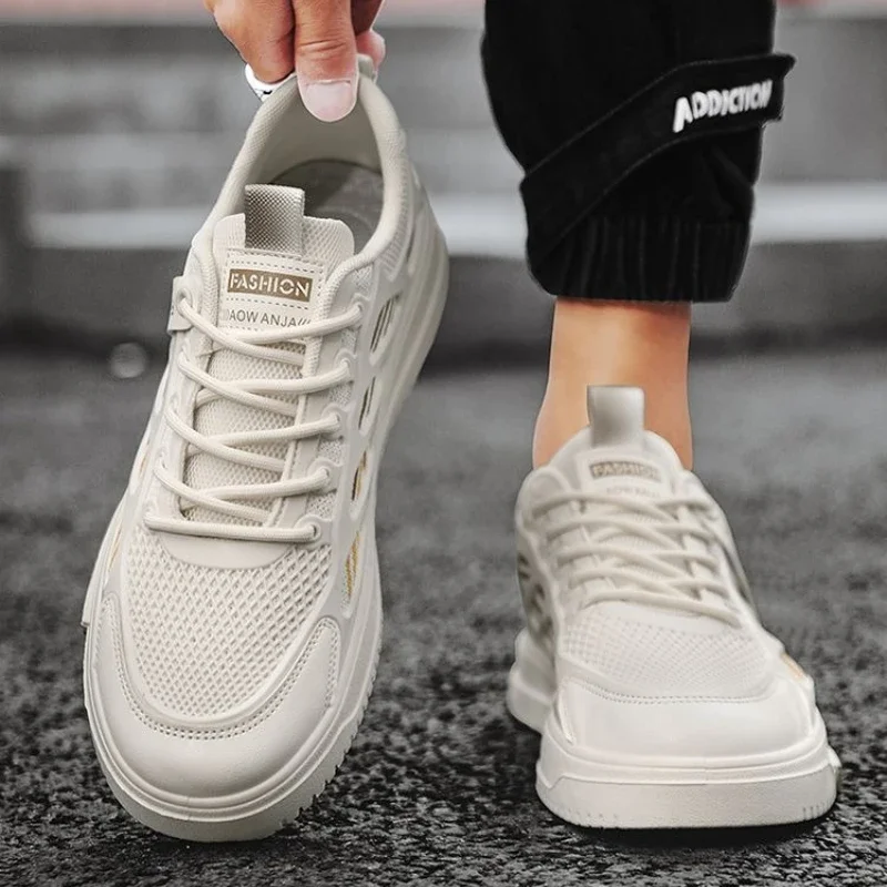 2025 Summer New Men's Breathable Mesh Shoes Trendy Versatile Casual Board Shoes Student Sports Shoes Round Toe PVC Sole