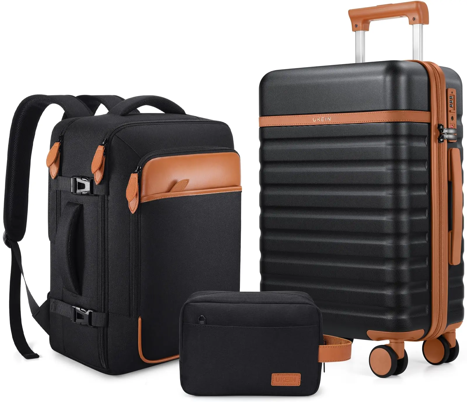 

3 Piece Luggage Set 20" Carry On Spinner Wheels PC Hardside Suitcase with TSA Lock Travel Backpack for Men Black