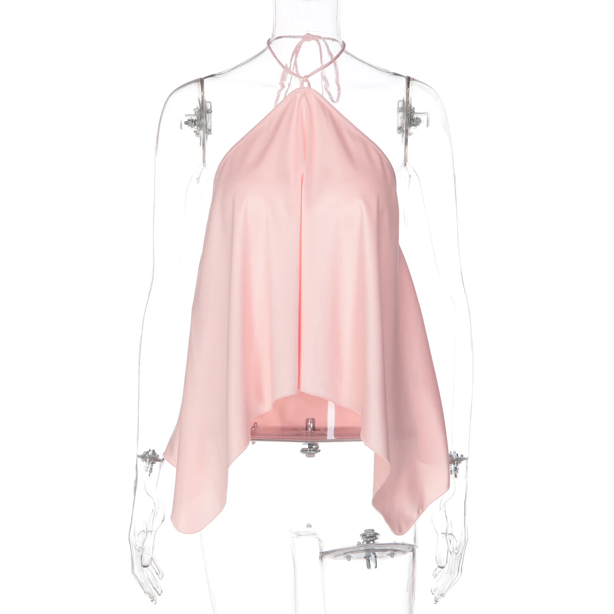 Hugcitar Modisches Neckholder-Top mit Schnürung, Rückenfreies, Unregelmäßiges, Einfarbiges, Sexy Crop-Top für Damen, Niedliche Kleidung für Strand, Urlaub und Party – Detail 2