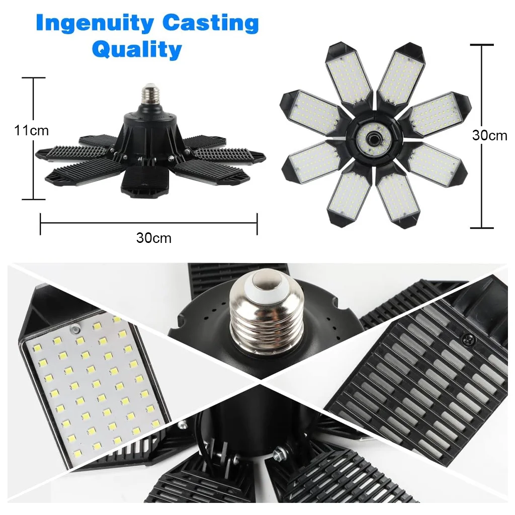 E27 Garage Ceiling Lights Foldable LED Light Bulb Adjustable Panels Mining Lamp AC85-265V 6000K High Brightness Garage Bulb