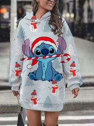 2024 new women's dress pullover hoodie hot selling autumn and winter Christmas gift Disney Mickey Minnie print sweatshirt dress