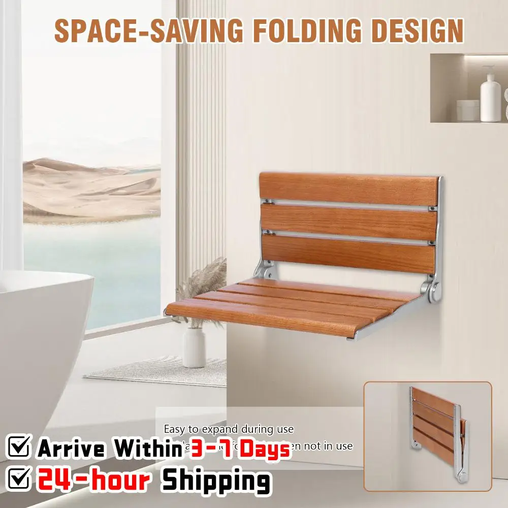 

17.7inch Wall-Mounted Folding Shower Seat with Back Fold Up Bathroom Stool Chair Anti-Slip for Elderly Disabled Pregnant