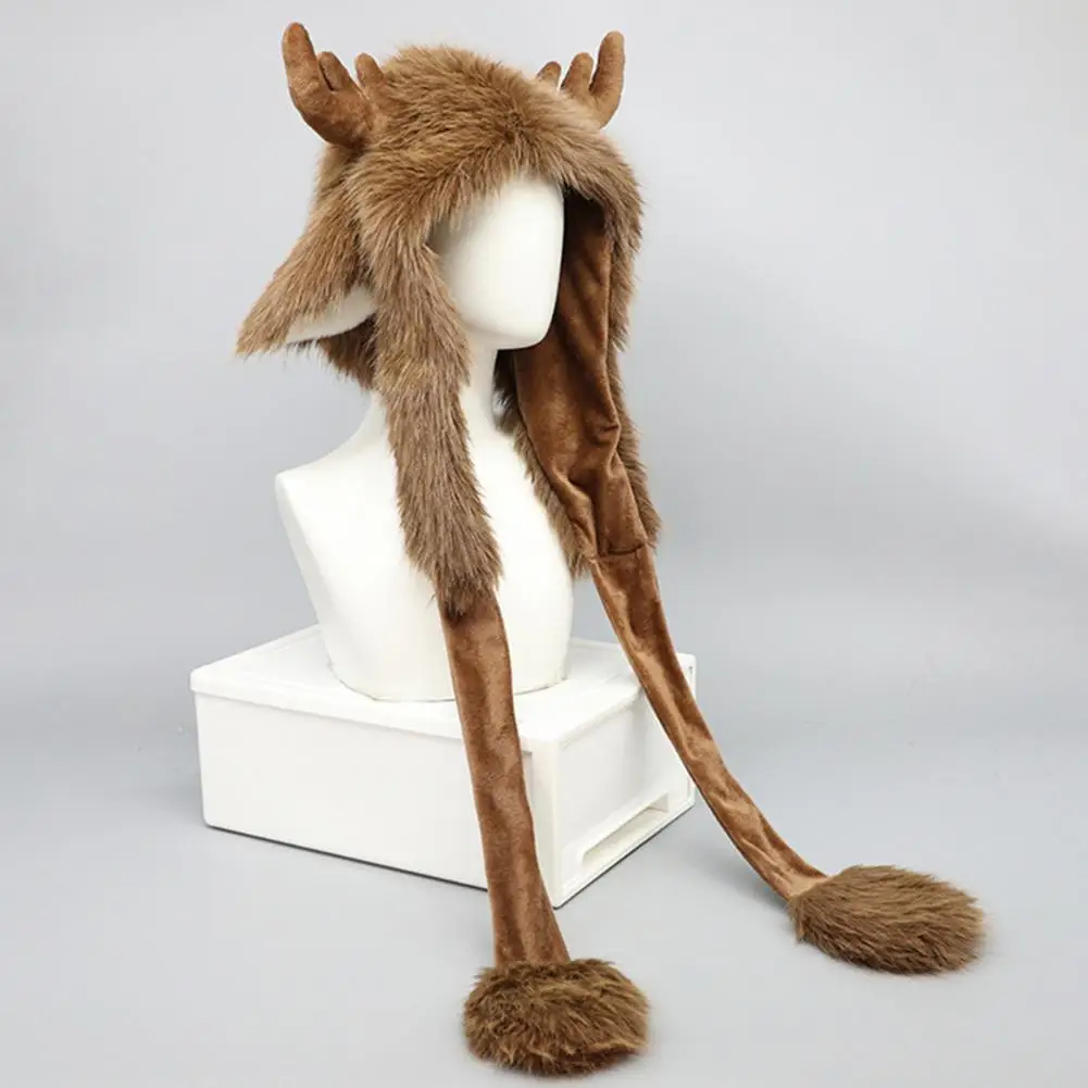

Anime Ear Hat Scarf Hat Cartoon Deer Design Winter Hat with Ear Flap Scarf for Skiing Camping Plush Headwear for Travel Outdoor