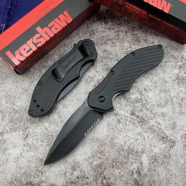 2025 KS 1605 Clash Black Serrated Folding Pocket Knife 8Cr13MoV Blade Flipper Knives Outdoor Camping Hunting Tool Tactical Knife