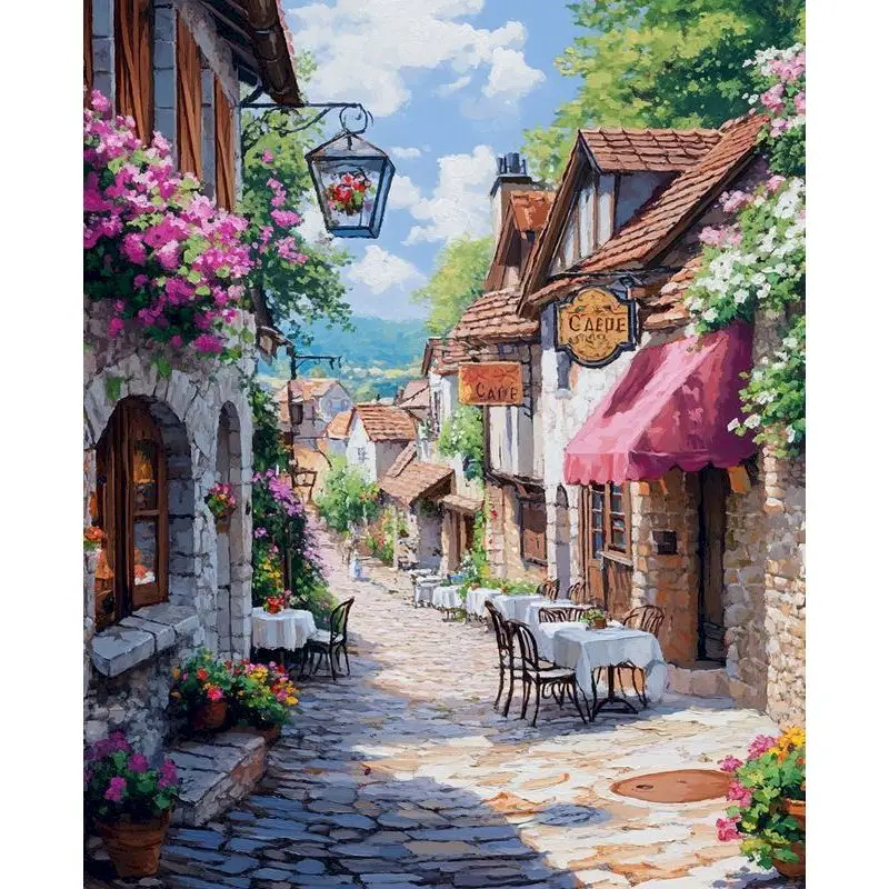 Gatyztoire – peinture par numéros de paysage de ville, dessin sur toile, peint à la main, cadeau artistique, cadre photo par numéros, Kits de décoration de maison