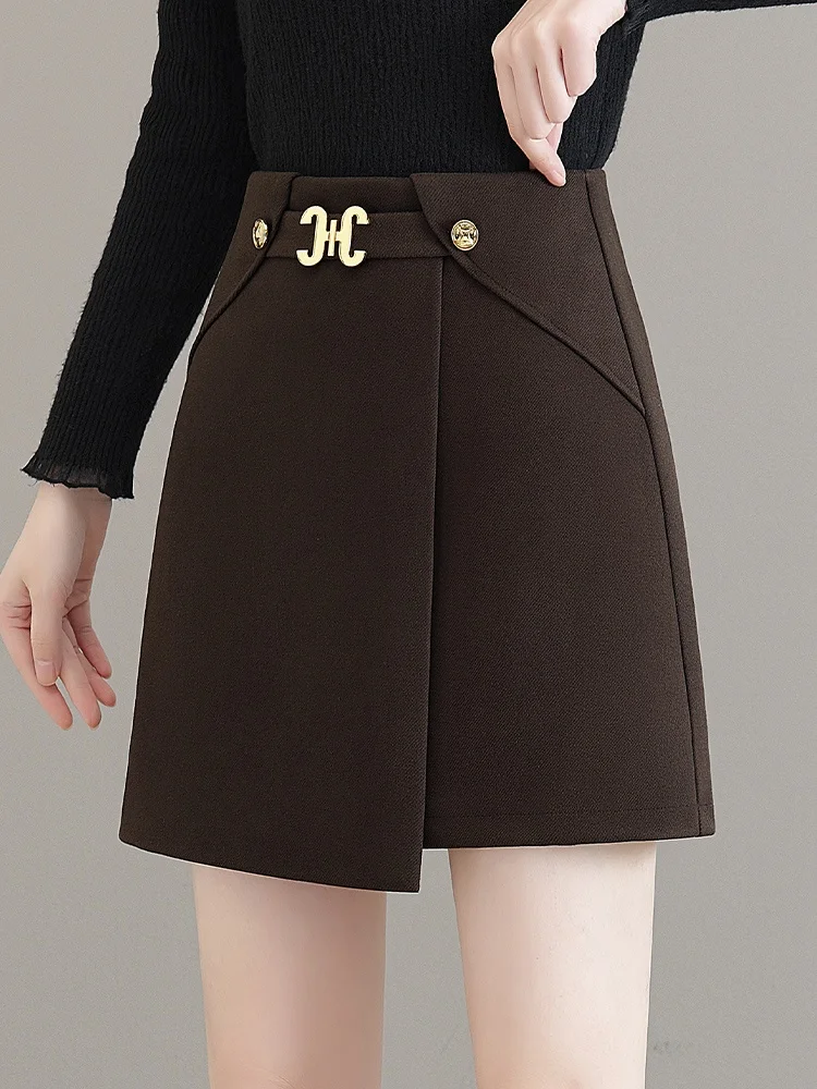 

High Waist A-Line Skirt Women's Woolen Autumn Winter Slim Fit Bodycon Short Skirts Asymmetrical Half-length Skirts