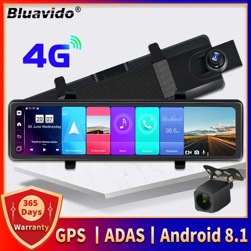 

Bluavido 12 Inch Car Mirror DVR Dual Camera Recorder 4G ADAS Android GPS Navigation 1080P Dash Cam Auto Video Registrator WiFi