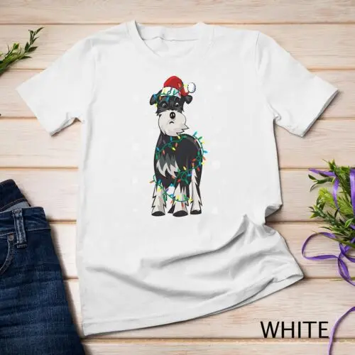 Miniature Schnauzer Wrapped In Christmas Lights Dog Unisex T-shirt