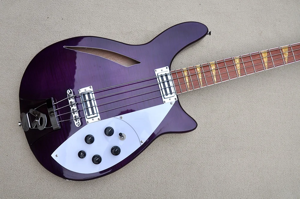 Flyoung Factory Flame Maple Veneer Electric Bass Guitar 4 Strings Bass Guitar Semi-Hollow Body Bass