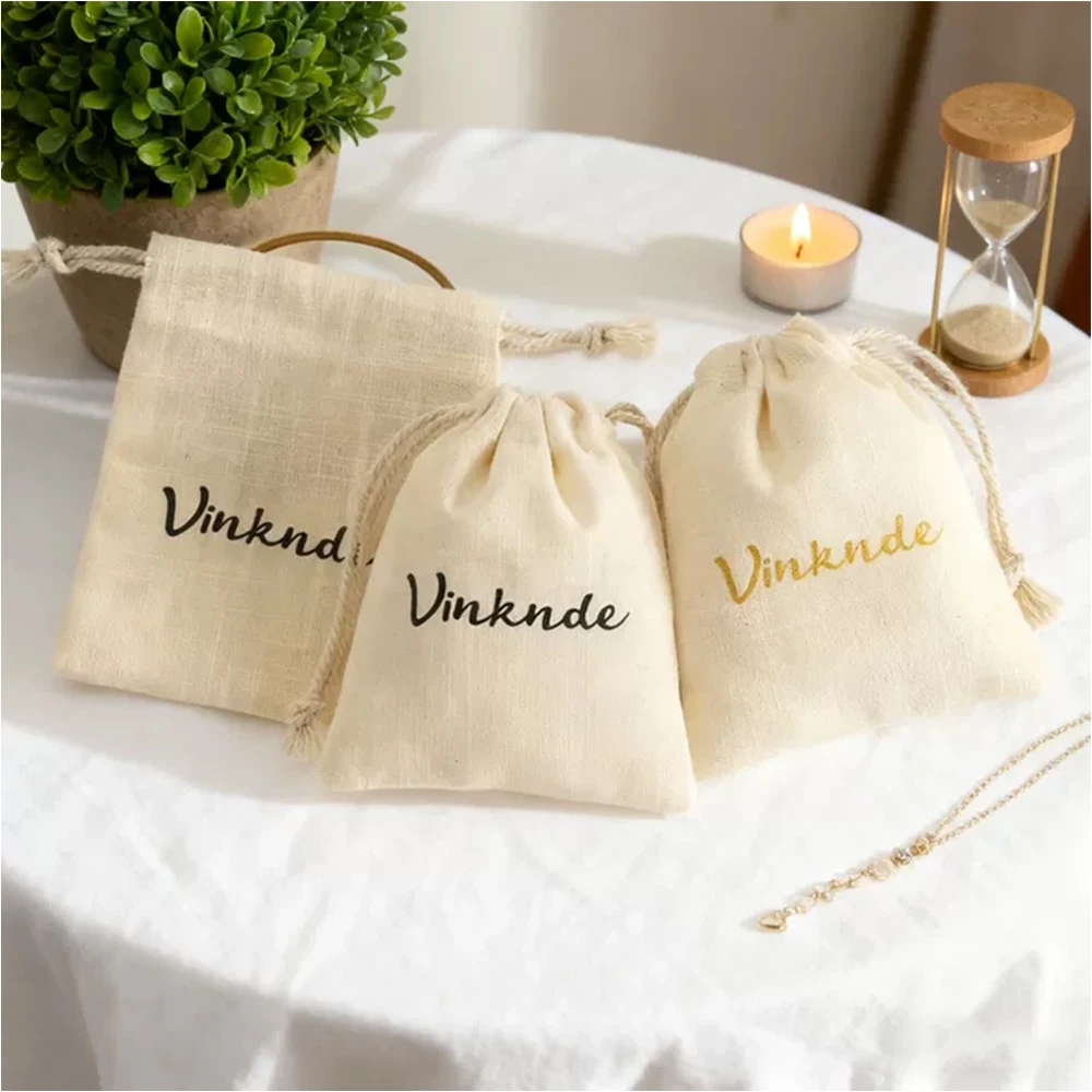 

50pcs Custom Logo 3x4'' Muslin Bags Drawstring Gift Bag Small Reusable Natural Cotton Bag for Tea Jewelry Spice Packaging Sack