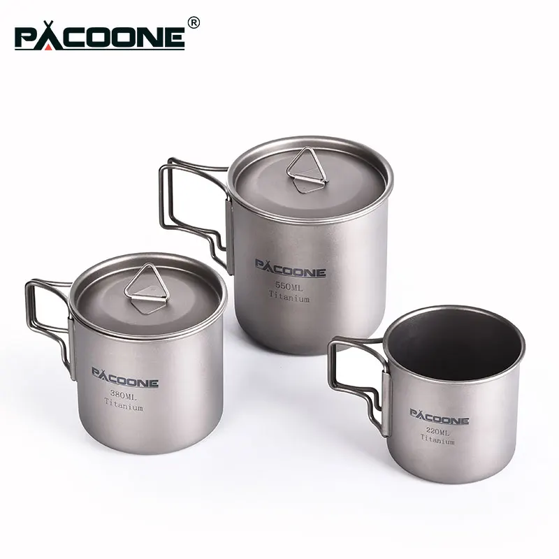 PACOONE Camping Mug Titanium Cup Tourist Tableware Picnic Utensils Outdoor Kitchen Equipment Travel Cooking Set Cookware Hiking