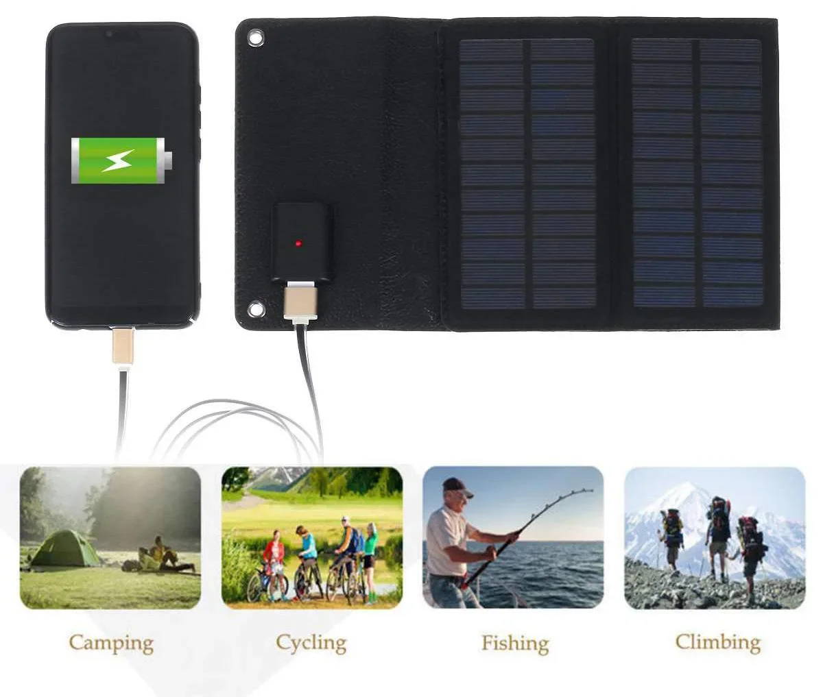 600W Fast Charging Foldable Solar  Panel USB 5V Mobile Black Solar Panel Outdoor Camping And Hiking Travel Power Bank