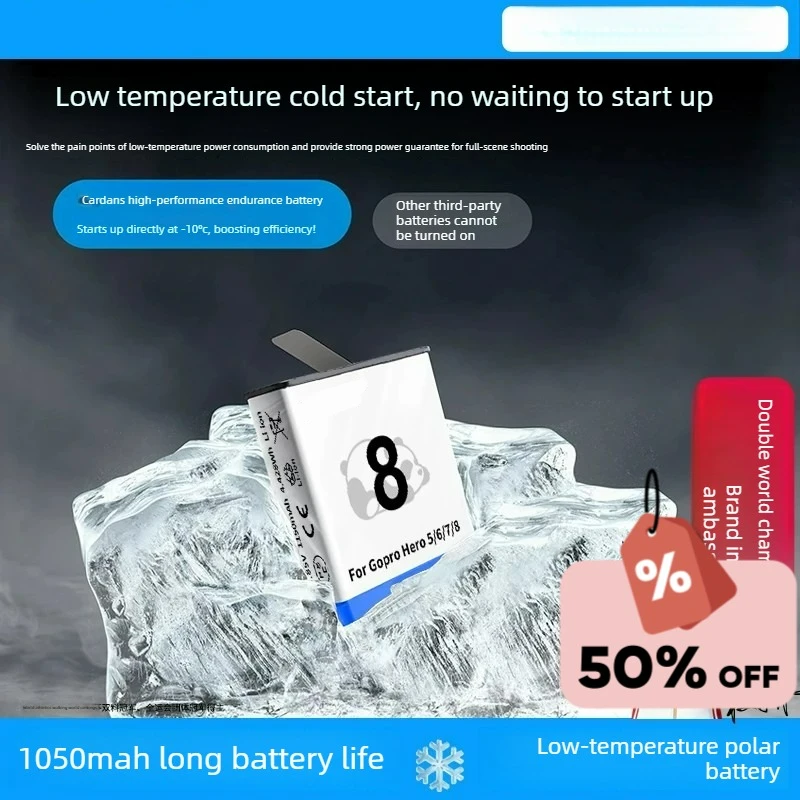 Hot Sale 1050mAh 3.85V 4Wh Digital Li-ion Battery for GoPro Hero 8 Hero 7 Hero 6 Hero 5 Black Battery with 3 Slot LCD Charger