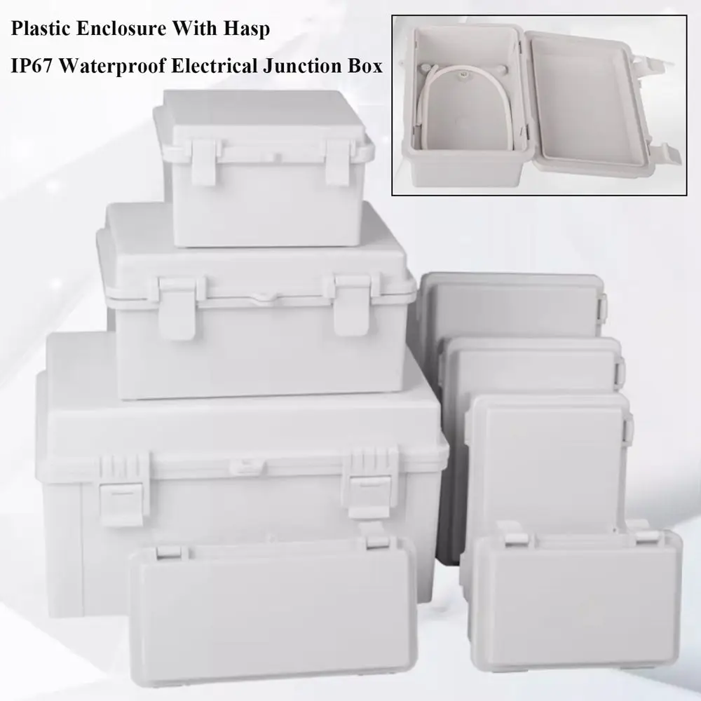 IP67 Electrical Junction Box Enclosure With Hasp Waterproof Outdoor Sealed Switch Power Case Plastic White Distribution Boxes