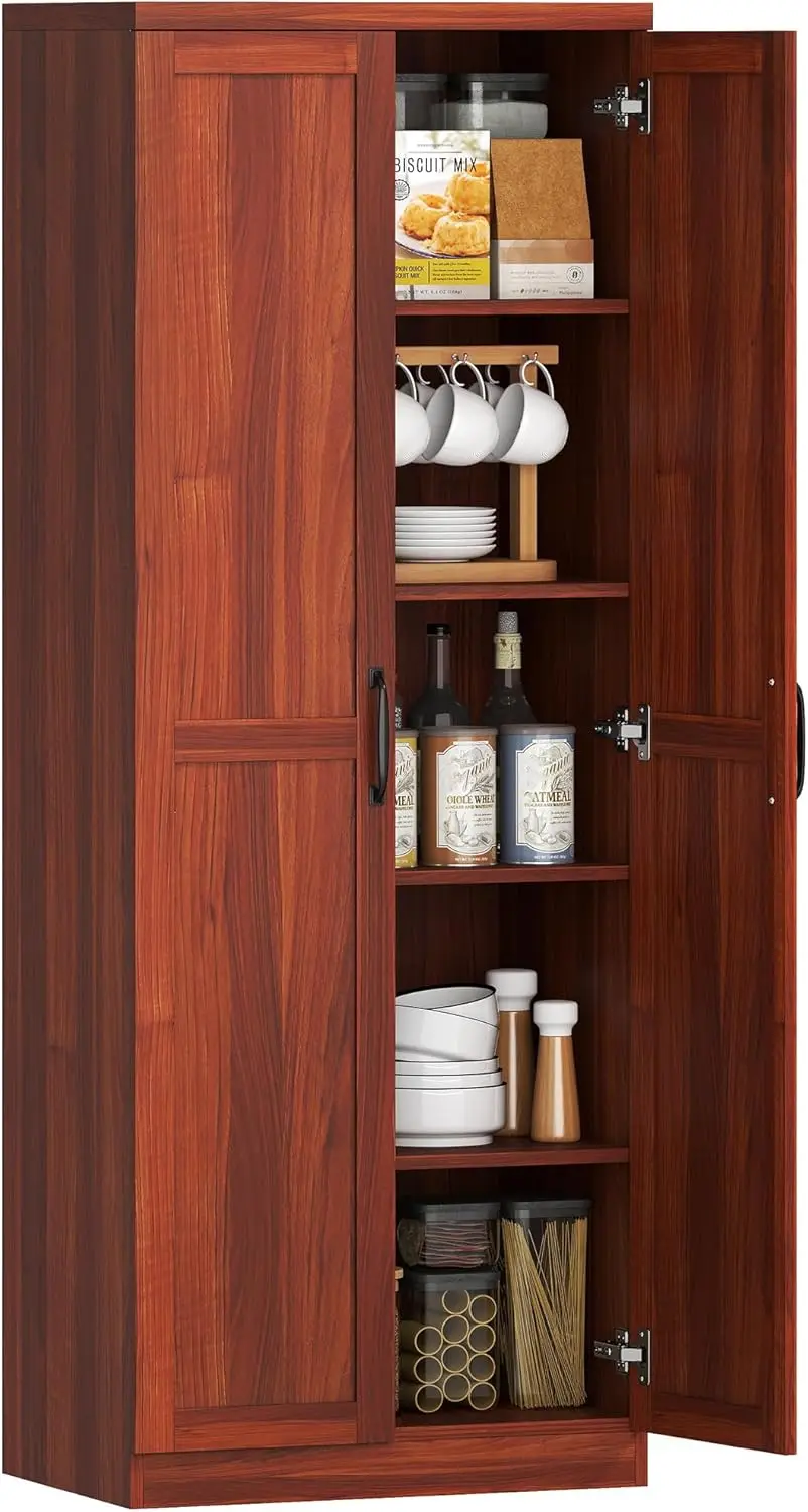 

Кухонный шкаф-кладовка 63 дюйма, 2-дверный, отдельностоящий, с 5-ярусными полками и 2 регулируемыми полками для столовой, цвет тан