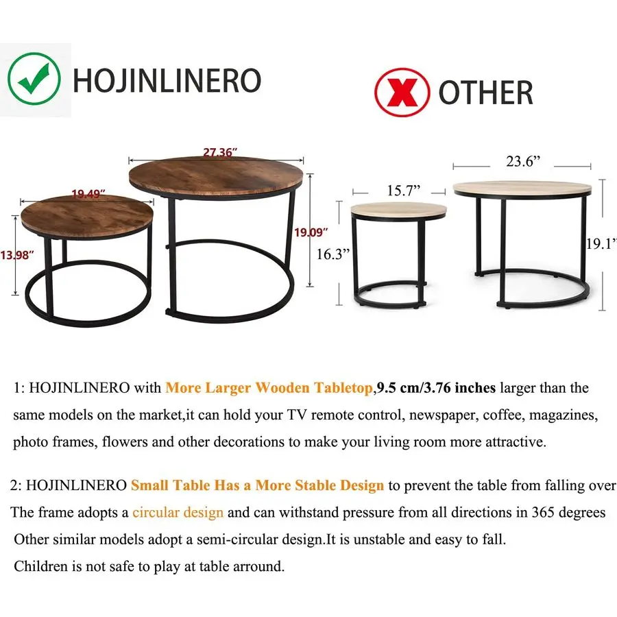 Round Coffee Table,Nesting Coffee Table Set of 2,Center Tables for Living Room,Office, Home Small Space,Stacking Side Tables,Stu