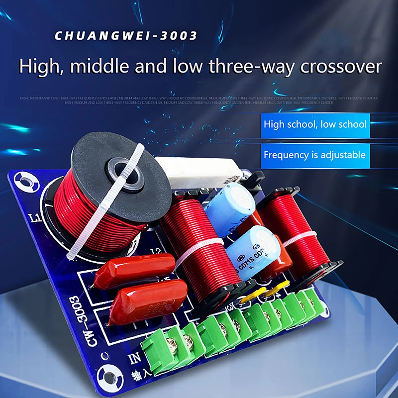 Circuit Treble Medium Bass Hifi Stereo Audio Crossover Filters 3-Way 250W 850Hz/5200Hz Frequency Divider DIY Speaker Filter