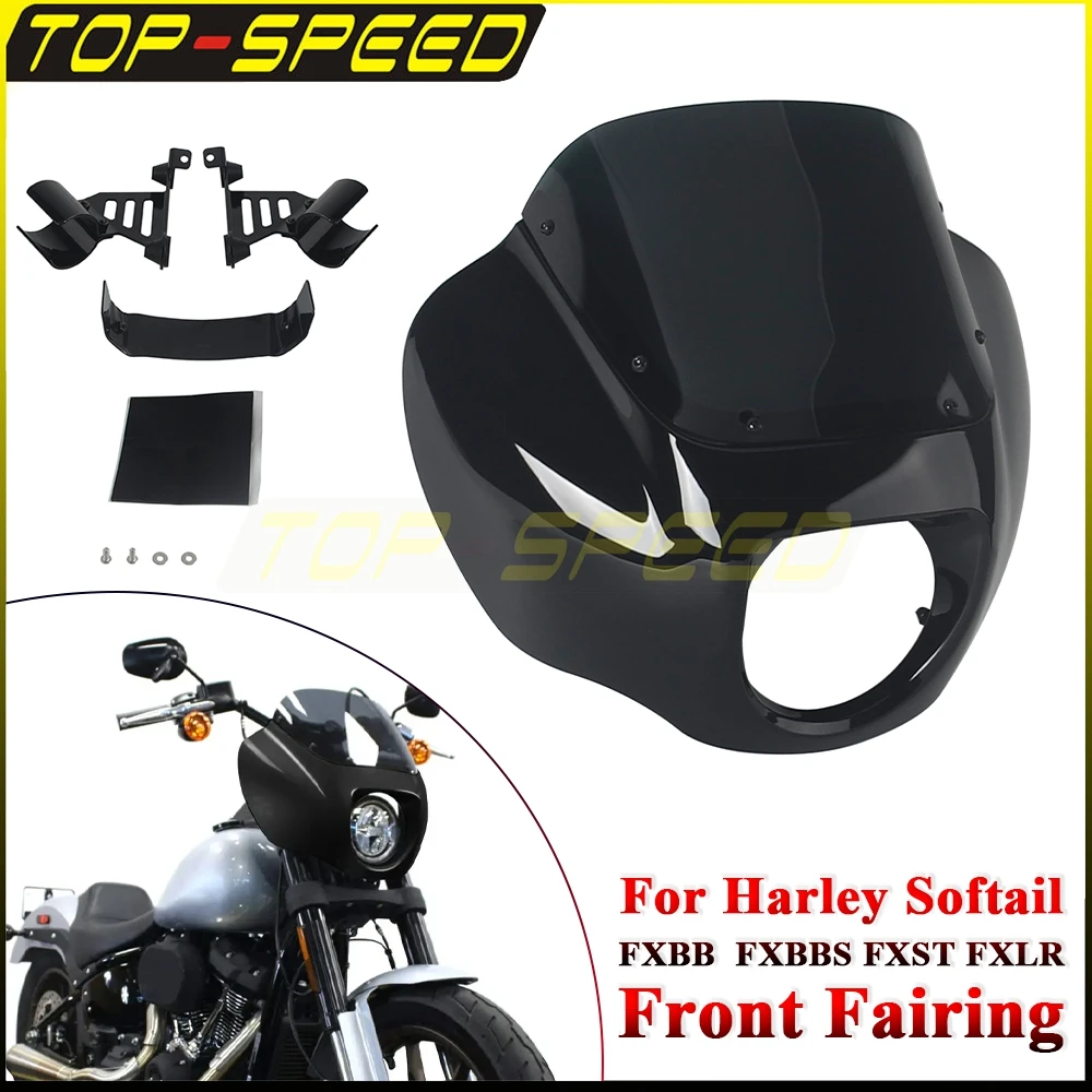

Motorcycle Front Headlight Fairings Windshield Cowl W/ Bracket Mount For Harley Softail FXBB FXLR FXST 2018-2020 FXBBS 2021-2025