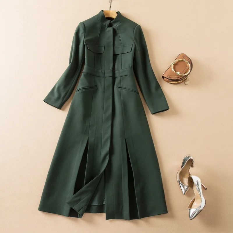 

European and American women's clothing for autumn/Winter 2022 Long-sleeved stand-up collar single breasted Fashion wool coat XXL