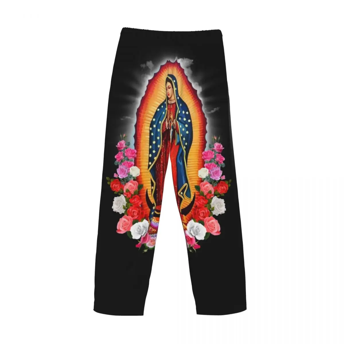 Custom Printed Virgin Mary Of Guadalupe Pajama Pants for Men Mexico Catholic Saint Sleep Sleepwear Bottoms with Pockets