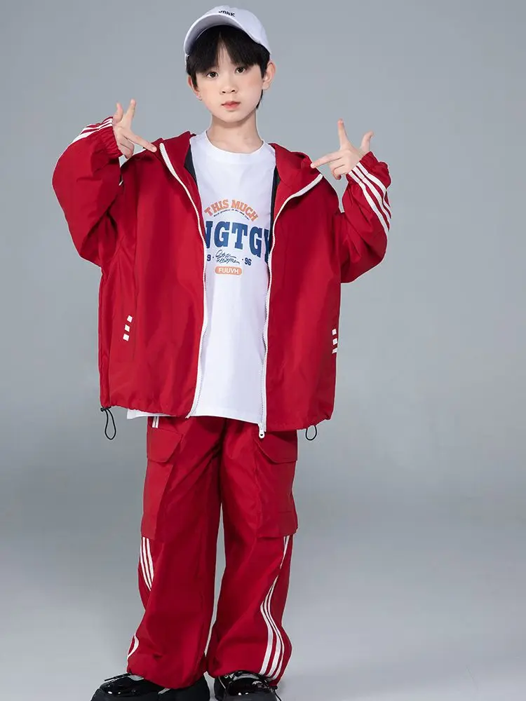 Hip Hop Boys Loose Sports Hooded Jacket Cargo Pans Girls Street Dance Coat Joggers Kids Clothes Sets Children Jazz Streetwear